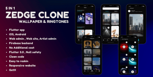 5 in 1- Zedge clone v1.2 - Wallpaper and Ringtones - Android + iOS + Admin panel + Artist panel + website