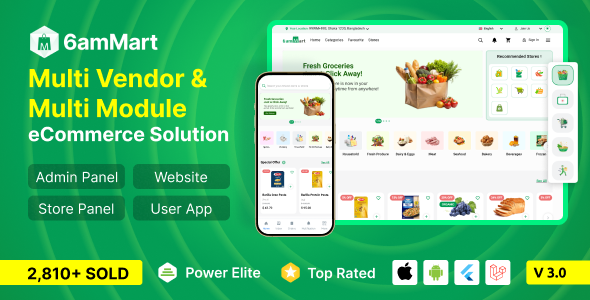 6amMart v3.7 – Multivendor Food, Grocery, eCommerce, Parcel, Pharmacy delivery app with Admin & Website Nulled