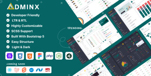 AdminX Bootstrap, PHP, Django, NodeJs Figma Premium Admin Dashboard Template