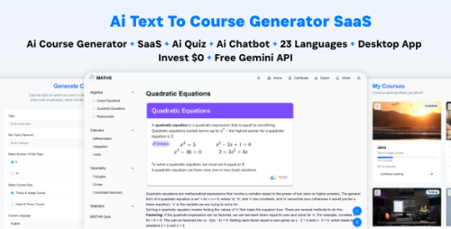 Ai Course Generator v5.0 – Text To Course SaaS Ai Video & Image Content Payment Earn Gemini React Admin