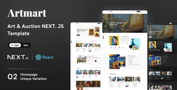 Artmart - Art Gallery Auctions React Next.JS Template