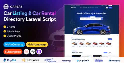 Carbaz v3.0.0 - Car listing & Car Rental Directory Laravel Script Download