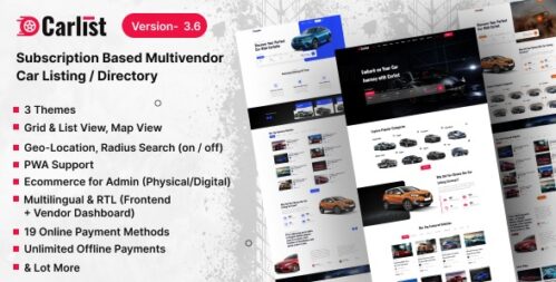 Carlist v3.6 - Multivendor Car Listing / Dealer / Directory Website (Subscription Based)