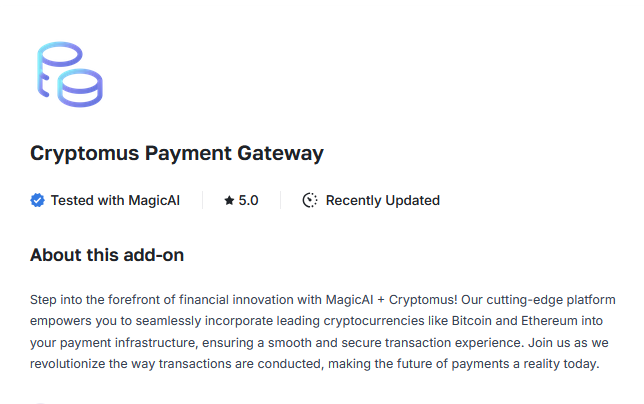 Cryptomus Payment Gateway v3.3.0 - MagicAI Addon