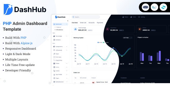 DashHub – PHP Tailwind CSS Admin Dashboard Template