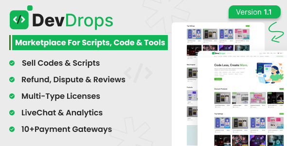 DevDrops v1.1.0 – Marketplace for Scripts, Code & Tools Script Download