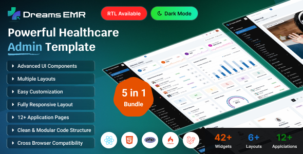 Dreams EMR - React, Angular, Vue, Laravel, CodeIgniter, PHP HTML Medical Healthcare Dashboard