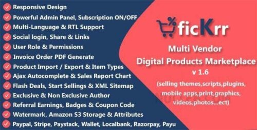 ficKrr v4.4 – Multi Vendor Digital Products Marketplace With Subscription Nulled