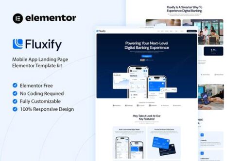 Fluxify - Mobile App Landing Page Elementor Template Kit