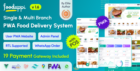 FoodAppi v2.5 – PWA Food Delivery System and WhatsApp Menu Ordering with Admin Panel | Restaurant POS Nulled