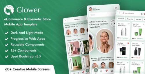Glower - eCommerce Cosmetic Store Mobile App Template ( Bootstrap + PWA )