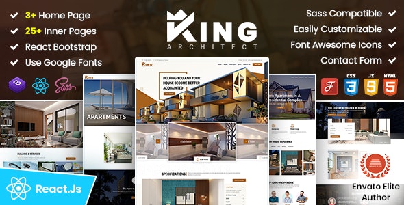 KingArchitect | Property Portfolio Real Estate React Template - No JQuery