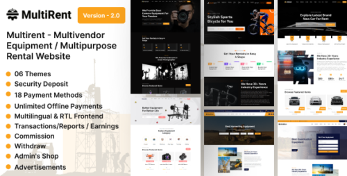 Multirent v2.0 – Multivendor Equipment / Multipurpose Rental Website Nulled