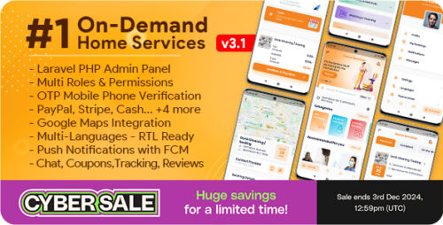 On-Demand Home Services, Business Listing, Handyman Booking with Admin Panel v3.1.0 Nulled