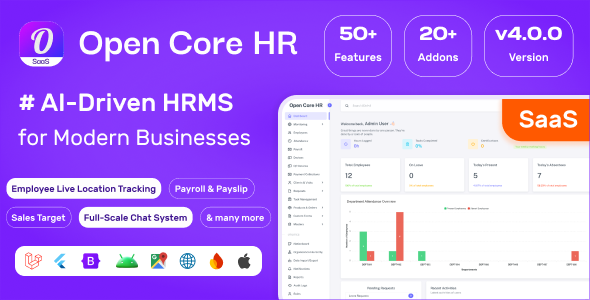 Open Core HR v4.2.1 – Complete HRMS Platform – AI, GPS Tracking, Attendance & Chat