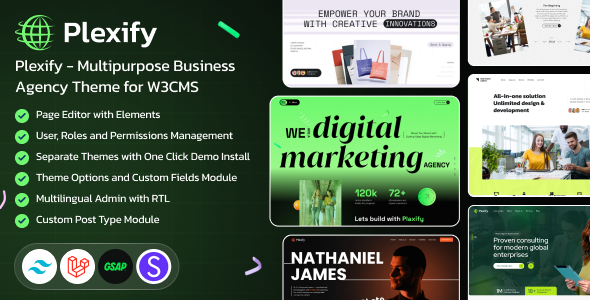 Plexify v1.4 - Multipurpose Business Agency Theme for W3CMS Script