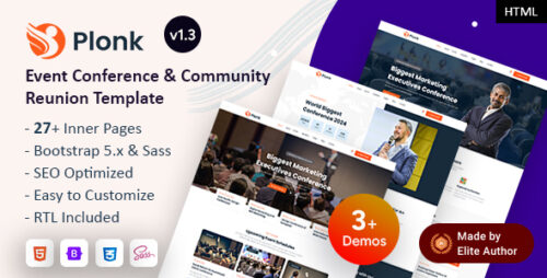 Plonk - Event Conference Community Reunion Bootstrap 5 Template