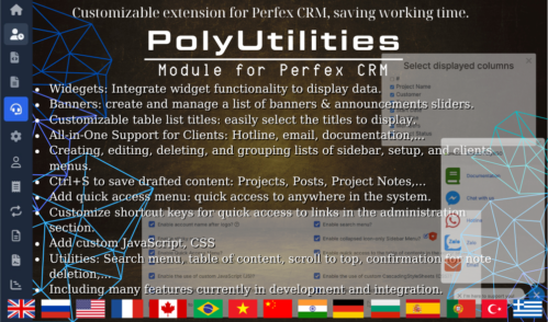 PolyUtilities v3.4.3 for Perfex CRM: Quick Access Menu, Custom JS, CSS, and More