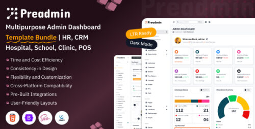 Preadmin Pro - Complete Multi Industry Admin Dashboard Bundle for HR, POS, CRM School