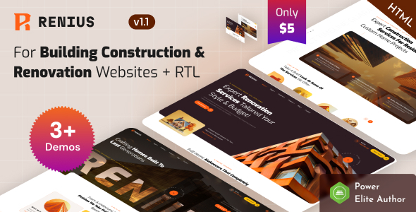 Renius - Building Construction Renovation Company HTML Template