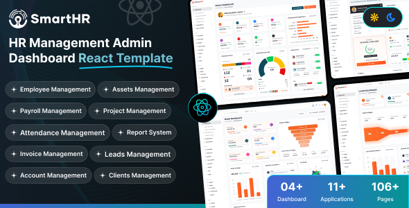 SmartHR - React 19+ Html HRMS, Payroll, CRM and HR Project Management Admin Dashboard Template