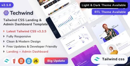 Techwind - Tailwind CSS Multipurpose App, Saas Software Landing Admin Dashboard Template