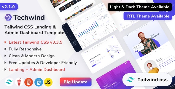 Techwind - Tailwind CSS Multipurpose App, Saas Software Landing Admin Dashboard Template