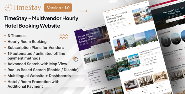 TimeStay v1.1 – Multivendor Hourly Hotel Booking Laravel Website (SAAS) Nulled