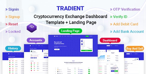 Tradient - Cryptocurrency Exchange Dashboard Template + Landing Page