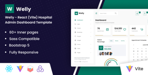 Welly - React (Vite) Hospital Admin Dashboard Bootstrap Template