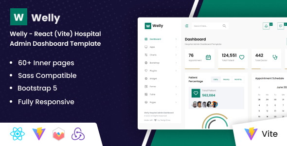 Welly - React (Vite) Hospital Admin Dashboard Bootstrap Template