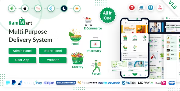 6amMart - Multivendor Food, Grocery, eCommerce, Parcel, Pharmacy delivery app with Admin Website