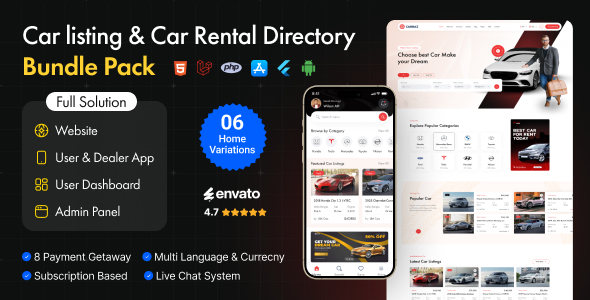 Carbaz - Car listing Car Rental Directory Laravel Script with Mobile App (Bundle)