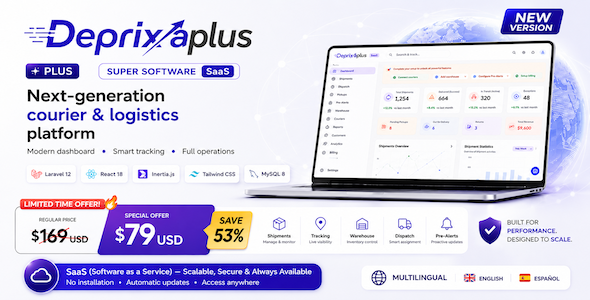 Deprixa Plus - Courier, Parcel Logistics SaaS Platform | Laravel 12 + React 18 Deprixa Plus - Courier, Parcel Logistics SaaS Platform | Laravel 12 + React 18
