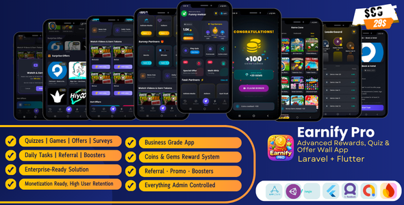 Earnify Pro – Advanced Rewards, Quiz, Game Offer Wall App Earnify Pro – Advanced Rewards, Quiz, Game Offer Wall App