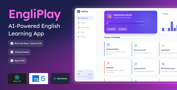 EngliPlay - AI-Powered English Learning App | 18 Game Modes | React PWA EngliPlay - AI-Powered English Learning App | 18 Game Modes | React PWA