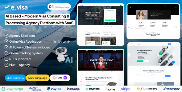 Evisa - AI Based Modern Visa Consulting Processing Agency Platform with Saas Evisa - AI Based Modern Visa Consulting Processing Agency Platform with Saas
