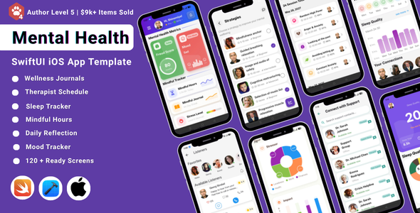 Mental Health SwiftUI iOS App Template | Mindfulness Wellbeing Tracker Mental Health SwiftUI iOS App Template | Mindfulness Wellbeing Tracker