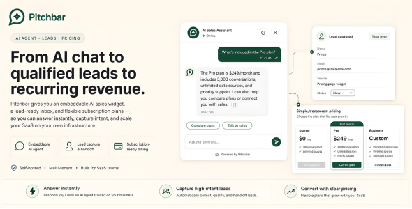 Pitchbar — Self-hosted SaaS Sales AI Widget for Any Website Pitchbar — Self-hosted SaaS Sales AI Widget for Any Website