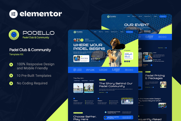 Podello - Padel Club Community Elementor Template Kit Podello - Padel Club Community Elementor Template Kit