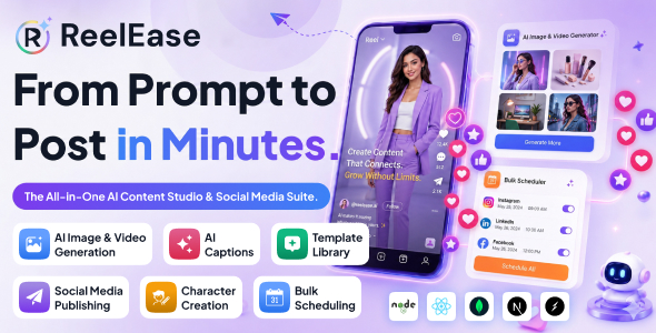 Reelease | AI Social Media Automation Content Generator SaaS Node.js Script