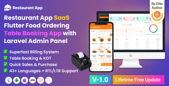 Restaurant App - online Food Ordering Table Booking Restaurant App with Laravel Admin Panel SaaS