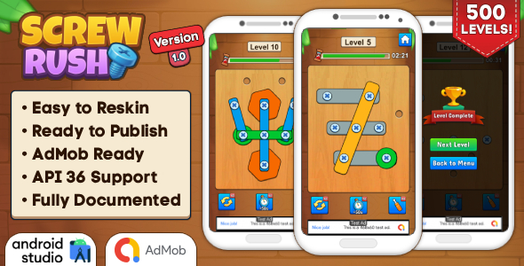 Screw Rush - Puzzle Game Android Studio Project with AdMob Ads + Ready to Publish Screw Rush - Puzzle Game Android Studio Project with AdMob Ads + Ready to Publish