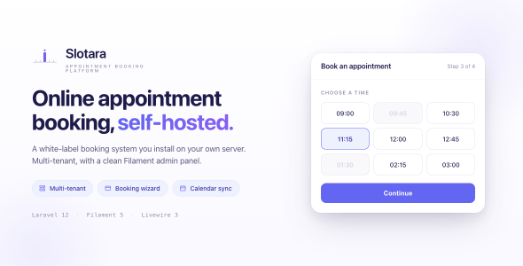 Slotara — Appointment Booking Scheduling SaaS Platform | Multi-Tenant | Laravel 12 | Filament 5 Slotara — Appointment Booking Scheduling SaaS Platform | Multi-Tenant | Laravel 12 | Filament 5