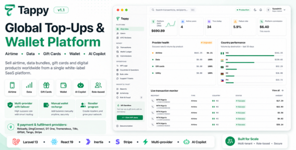 Tappy - Global Top-Ups, Gift Cards Wallet SaaS Platform Tappy - Global Top-Ups, Gift Cards Wallet SaaS Platform