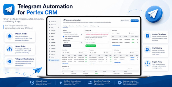 Telegram Smart Notifications Automation Center for Perfex CRM Telegram Smart Notifications Automation Center for Perfex CRM
