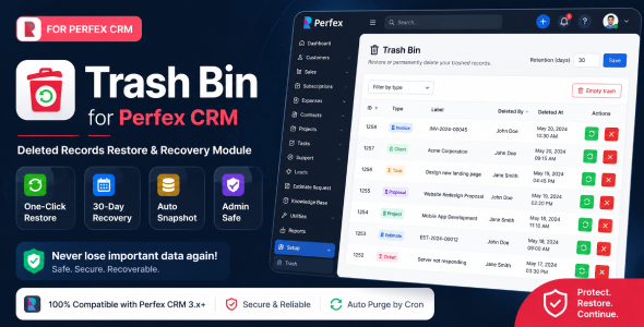 Trash Bin for Perfex CRM with One-Click Restore Trash Bin for Perfex CRM with One-Click Restore