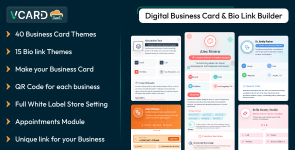 vCard SaaS - Digital Business Card Builder - Bio Links Builder vCard SaaS - Digital Business Card Builder - Bio Links Builder