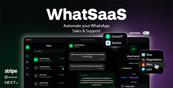 WhatSaaS — Multi-Tenant WhatsApp Sales Support: Chatbots, Flow Builder API Access WhatSaaS — Multi-Tenant WhatsApp Sales Support: Chatbots, Flow Builder API Access
