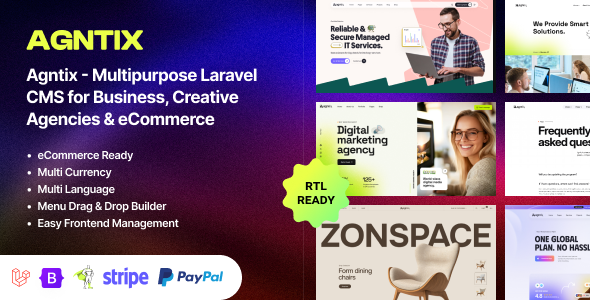 Agntix - Multipurpose Laravel CMS for Business, Portfolio, Creative Agencies eCommerce